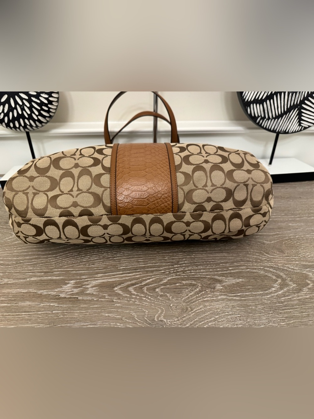 Coach Tan Signature  Canvas Tote with Brown Leather Trim - Picture 8 of 13